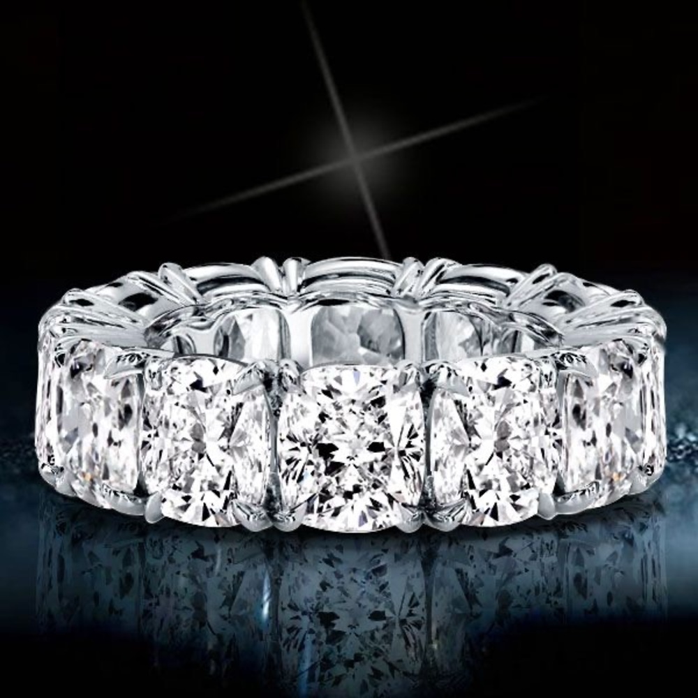 Platinum-Color Clear Eternity Band Ring - Picture 5 of 11